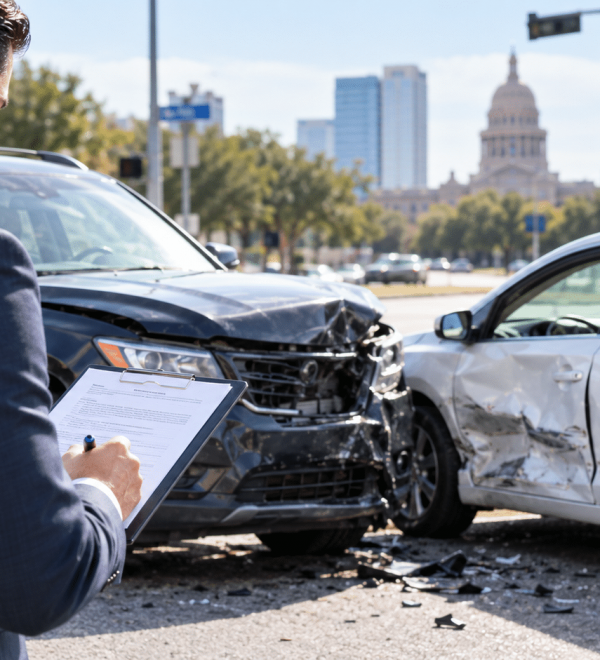 Abogado documenta un choque de autos en Austin: responsabilidad civil en Texas